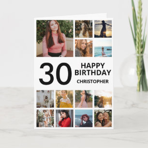 30th Birthday Photo Collage 13 Photos Black White Card