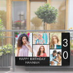30th Birthday Photo Collage 5 Picture Black White Banner<br><div class="desc">Personalised banner celebrating a 30th Birthday - or customise for any other age! The photo template is set up for you to add 5 of your favourite photos which are displayed in a photo collage of horizontal landscape and vertical portrait formats. The wording simply reads "Happy Birthday [your name]" in...</div>