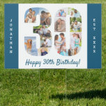 30th Birthday Photo Collage Custom Yard Garden Sign<br><div class="desc">30th Birthday Party - create your own yard sign with custom photo collage printed on both sides. The template is set up for you to add your favorite photos so your pictures will automatically appear as a photo collage in the shape of the number 30. The sign has ocean blue...</div>
