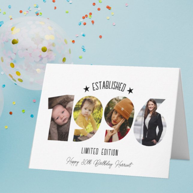 30th birthday Photo Collage established 1996 Thank You Card (Creator Uploaded)