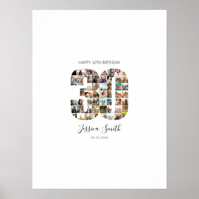 30th Birthday Photo Collage Guest Signing Poster (Front)