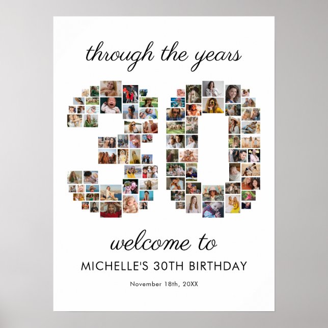 30th Birthday Photo Collage Welcome Poster (Front)