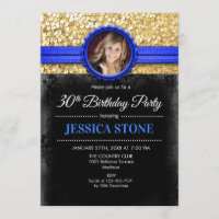 30th Birthday Photo - Gold Black Royal Blue