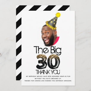 30th Birthday Photo Personalised Thank you Card