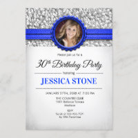 30th Birthday Photo - Silver White Royal Blue