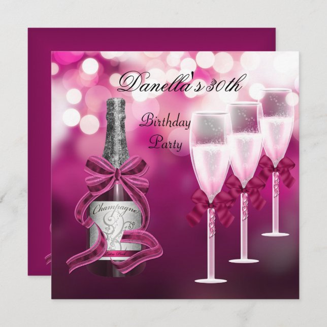 30th Birthday Pink Champagne Glasses Invitation (Front/Back)