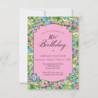 30th Birthday Pink Green Preppy Print Golf