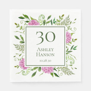 30th Birthday Pink Hydrangeas Napkin
