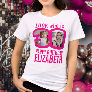 30th birthday pink look 30 custom two photos name Tri-Blend shirt