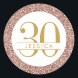 30th Birthday Pink Personalised Rose Gold Glitter Classic Round Sticker<br><div class="desc">Pink glitter chic rose gold sparkle round border on an elegant and classic sophisticated 30th birthday party favour label or envelope seal with her name personalised in the middle.</div>