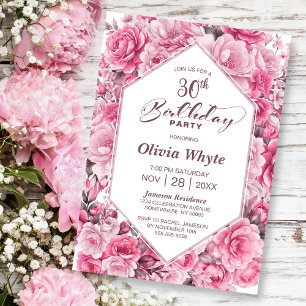30th Birthday Pink Rose Floral Party Invitation