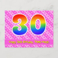 30th Birthday: Pink Stripes & Hearts, Rainbow 30