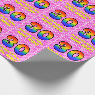 30th Birthday: Pink Stripes & Hearts, Rainbow # 30 Wrapping Paper