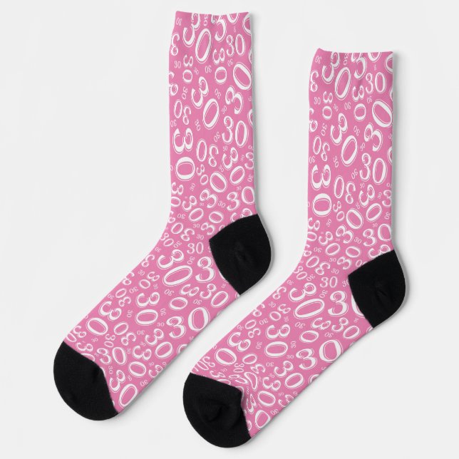 30th Birthday Pink/White Random Number Pattern Socks (Left)