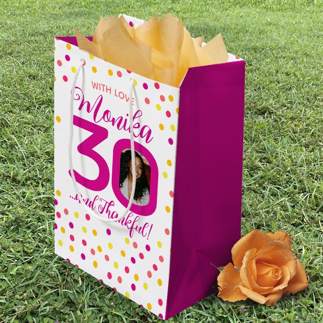30th birthday pink yellow confetti photo favour medium gift bag (Creator Uploaded)
