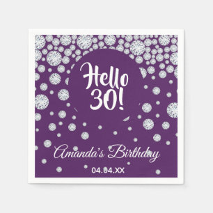 30th birthday purple diamonds name napkin