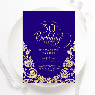 30th Birthday Purple Gold Roses Invitation