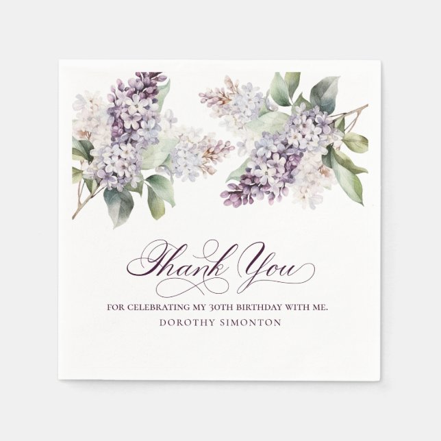 30th Birthday Purple Lilac Spring Flower Cocktail Napkin (Front)