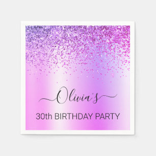 30th Birthday Purple Monogram Glitter Napkin