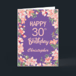 30th Birthday Purple Pink Peach Watercolor Floral Card<br><div class="desc">30th Birthday Purple Pink Peach Watercolor Floral Birthday Card. For further customisation,  please click the "Customise it" button and use our design tool to modify this template.</div>