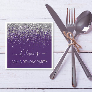 30th Birthday Purple Silver Glitter Any Age Napkin