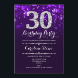 30th Birthday - Purple Silver Invitation<br><div class="desc">30th Birthday Invitation.
Elegant purple white design with faux glitter silver. Adult birthday. Features diamonds and script font. men or women bday invite.  Perfect for a stylish birthday party. Message me if you need further customization.</div>
