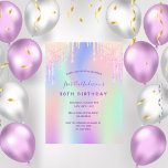 30th birthday rainbow glitter pink glam invitation postcard<br><div class="desc">A girly and feminine 30th birthday party invitation. On front: A rainbow coloured background in purple, pink, mint green, rose gold. Decorated with faux glitter drips in purple, pink and faux gold. Personalise and add a name and party details. The name is written with a hand lettered style script, purple...</div>