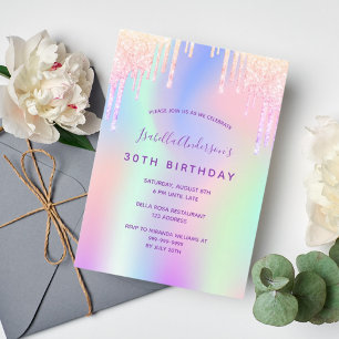 30th birthday rainbow glitter pink rose gold invitation