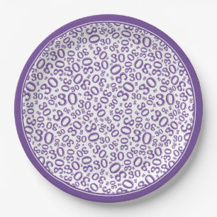 30th Birthday Random Number Pattern Purple/White Paper Plate