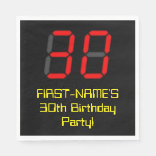 30th Birthday: Red Digital Clock Style "30" + Name Napkin