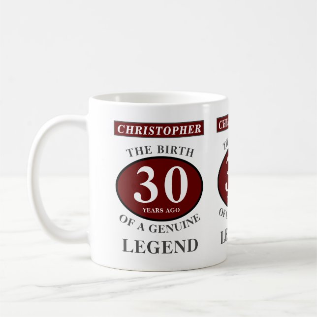 30th Birthday Red Genuine Legend Add Your Name Coffee Mug (Left)