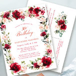 30th Birthday Red Rose Pink Peony Invitation Postcard<br><div class="desc">Elegant red roses and pink peonies are nestled in dark green leaves to create a beautiful floral frame that surrounds your birthday details. Traditional and classic calligraphy adds a luxe aesthetic to the design. You'll be proud to send this to your guests.</div>