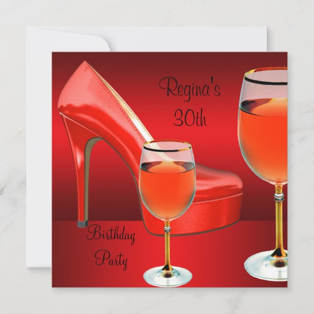 30th Birthday Red Shoes Hi Heels Wine Glass Invitation (Front)
