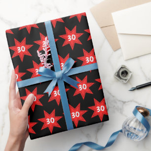 30th Birthday Red Star   Wrapping Paper