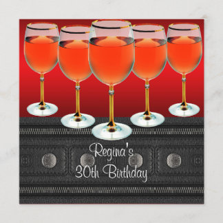 30th Birthday Red Wine Glass Invitation