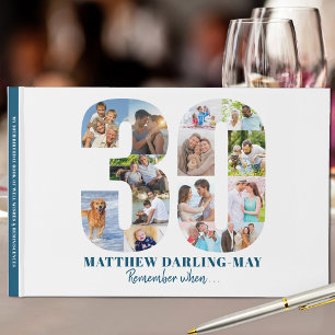 30th Birthday Remember When ... Blue Photo Collage Guest Book