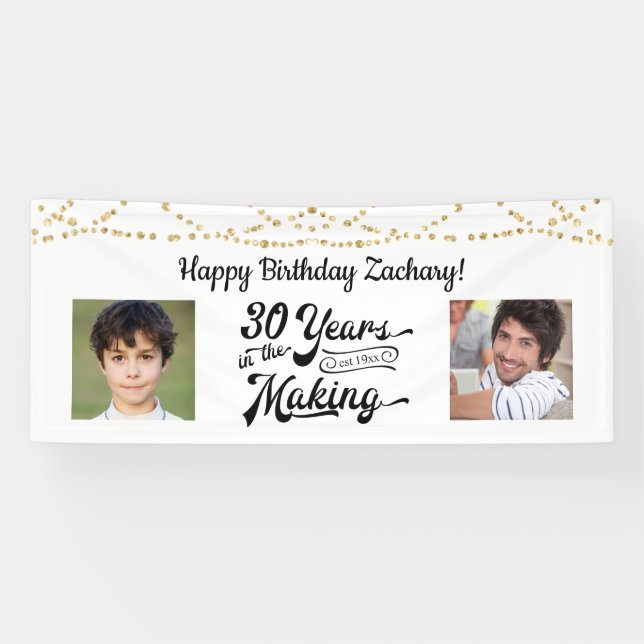 30th Birthday Retro String Lights 2 Photos Banner (Horizontal)