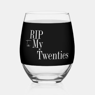30th Birthday RIP 20s Black and White Party Favor Stemless Wine Glass