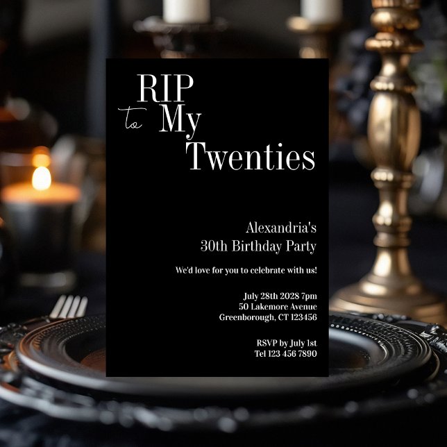 30th Birthday RIP 20s Black and White Party Invitation (Creator Uploaded)