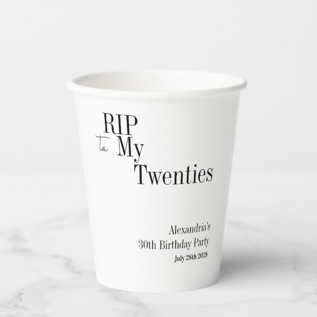 30th Birthday RIP 20s Minimal Party Paper Cups (Front)