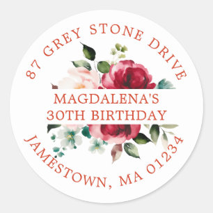 30th Birthday Rose Floral Return Address Label