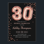 30th Birthday - Rose Gold Balloons Black Invitation<br><div class="desc">30th birthday party invitation. Elegant design in faux glitter rose gold and black. Invite card features rose gold number 30 balloons and script font. Perfect for a stylish bday celebration. Message me if you need custom age.</div>