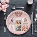 30th birthday rose gold blush glitter drips photo paper plate<br><div class="desc">For a 30th birthday party, celebrating her life with a collage of 6 of your own photos. Personalize and add a name, age 30 and a date. Date of birth or the date of the party. Dark rose gold and black colored letters. A trendy rose gold colored background decorated with...</div>