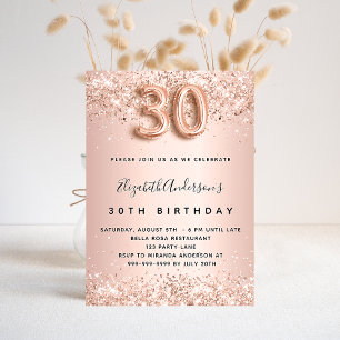 30th birthday rose gold blush glitter elegant invitation
