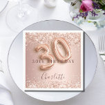 30th birthday rose gold blush glitter name napkin<br><div class="desc">Elegant, classic, glamourous and girly for a 30th birthday party. Rose gold and blush gradient background. Decorated with rose gold, faux glitter, sparkles. Personalise and add a name. The name is written with a modern dark rose coloured hand lettered style script. Number 30 is written with a balloon style font....</div>
