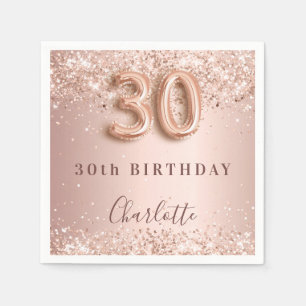 30th birthday rose gold blush name napkin
