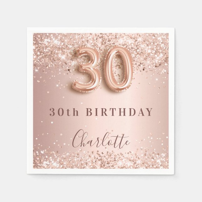 30th birthday rose gold blush name napkin (Front)