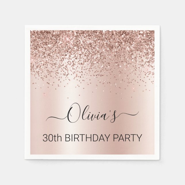 30th Birthday Rose Gold - Blush Pink Glitter Napkin (Front)