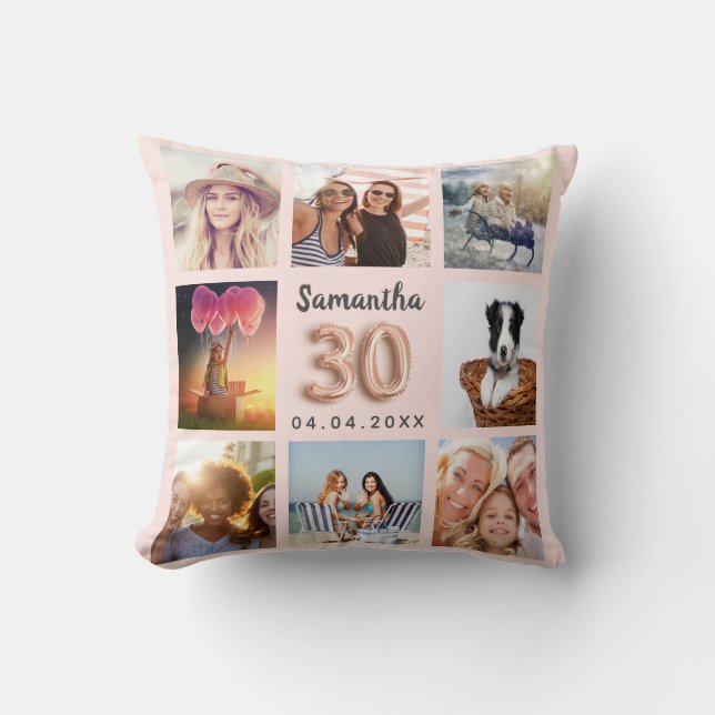 30th birthday rose gold blush pink photo collage cushion (Front)