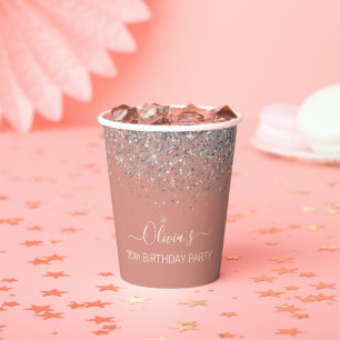 30th Birthday Rose Gold Blush Pink Silver Glitter Paper Cups